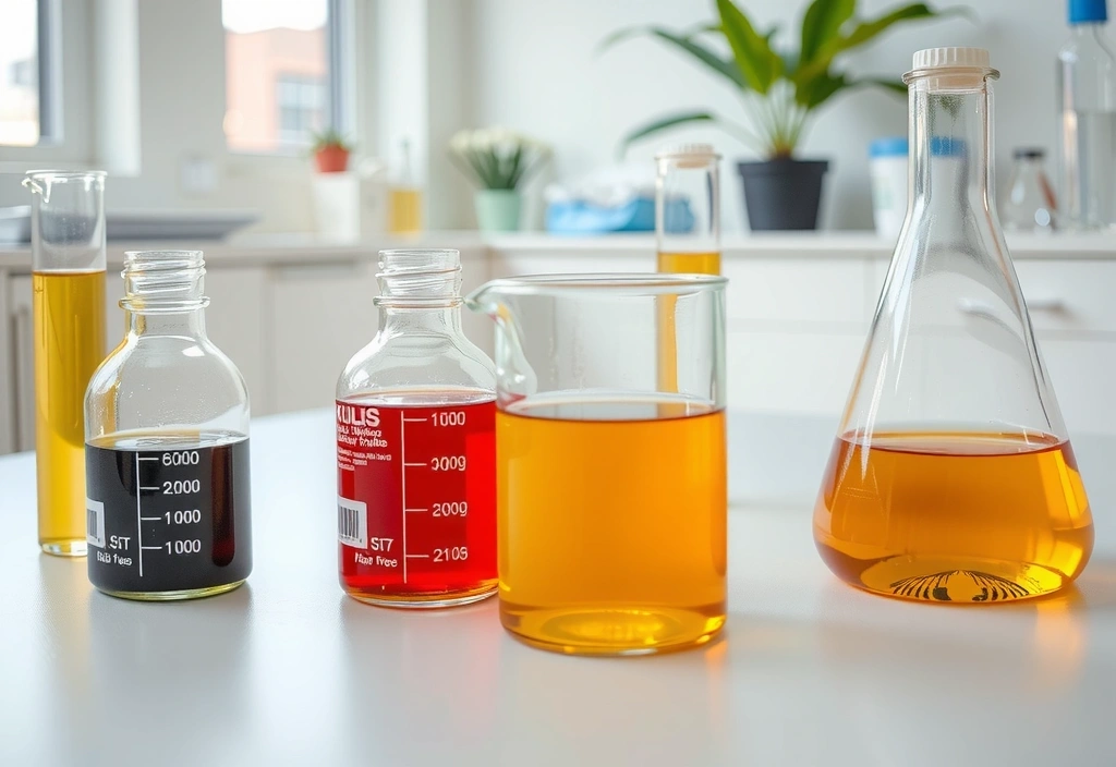 Laboratorio con muestras de suplementos, enfocándose en la pureza y el origen de los ingredientes.