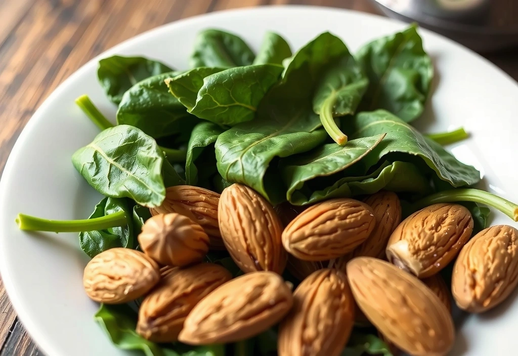 Almendras y espinacas, fuentes ricas en magnesio