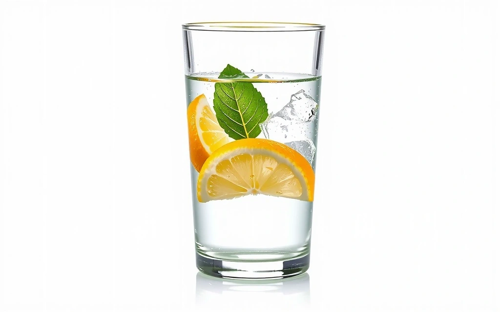 Glass of fresh water with lemon slices